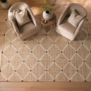 Hand Woven Jute Rug 6'x9' Area Rug - Rectangular Handcrafted Premium Geometric Design, Indoor Reversible Natural Fiber Rugs - Rustic Farmhouse Carpet for Living Room, Hallway, Bedroom - Natural