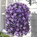 Hoppwodd Artificial Flower for Outdoors 4pcs Fake Lily Hanging Flower Baskets for Outside UV Resistant Silk Faux Long Trailing Vines for Garden Porch Patio, Purple & Light Purple