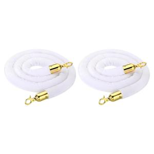PATIKIL 6 Feet White Velvet Stanchion Rope, 2 Pack Crowd Control Barrier Rope with Snap Hooks for Posts Stands Queue Divider of Hotel Theater, Golden