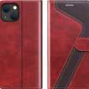 for iPhone 15 Plus Wallet Case,Leather Flip Case RFID Blocking Credit Card Holder Folio Magnetic Stand TPU Shockproof Cover Compatible with iPhone 15 Plus Red Brown