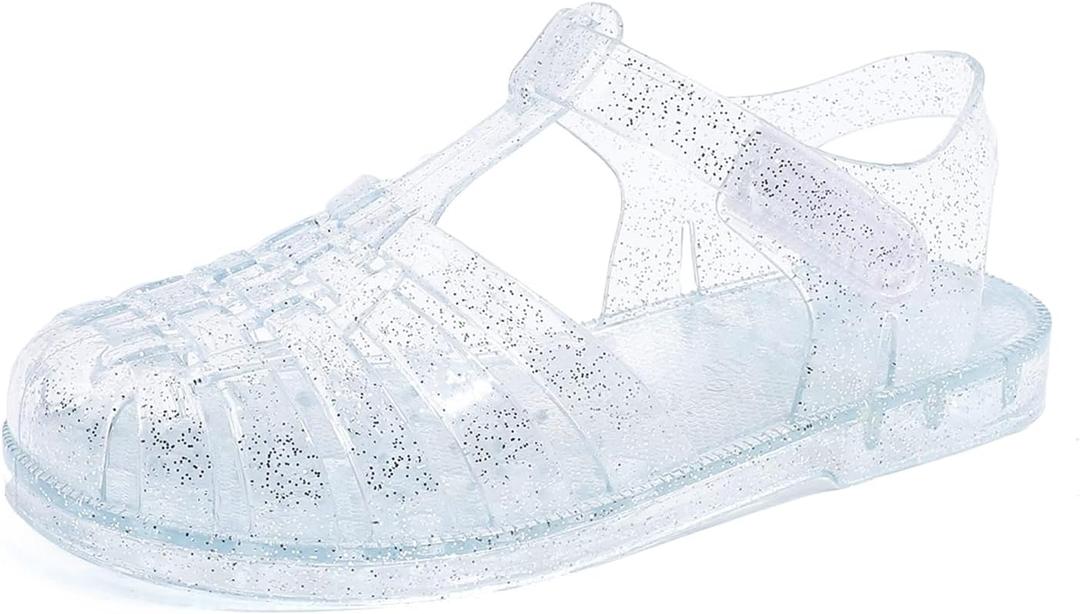GUGUYeah Jelly Sandals for Girls,Closed Toe Princess Costume Summer Dress Shoes Fisherman Gladiator Water Beach Flat Sandals for Toddler/Little Kid/Big Kid (10.5 Toddler, Transparent)