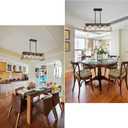 Farmhouse Chandeliers for Dining Room, Rustic Kitchen Island Light Fixture, 5-Light Linear Pendant Lighting Rectangular Chandelier, Metal Solid Ceiling Lights