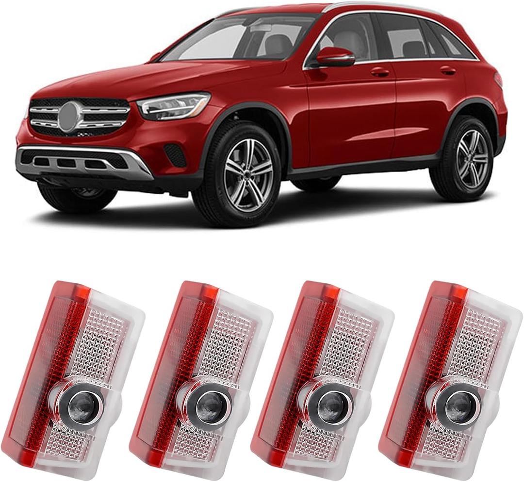Car Door Light Logo Projector Compatible with Accessories A B C E M G AMG W166 W176 W205 W212, 4PCS Non-Fading LED Puddle Light Upgraded Super Bright Ghost Shadow Light