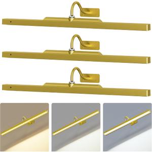 3 Pack Gallery Picture Frame Lights - 24Inch Gold Battery Wireless Wall Mounted Lighting for Large Art, Posters, Canvas & Gallery Walls