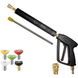 YAMATIC Pressure Washer Gun Wand with Swivel 3/8" Plug & M22 Coupler, Stainless Steel Extension Lance Replacement for Ryobi, Simpson, Craftsman Power Washer for Foam Cannon Car Wash, 4000 PSI (Long Gun)