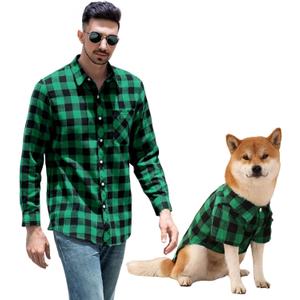 Dog Shirts Plaid Dog Shirt Dog Clothes for Small Medium Large Dogs Owner and Pet Shirts are Sold Separately (S-(1.5-5lb)-Chest~14.17" for Pets, Green&Black Only for Pets)