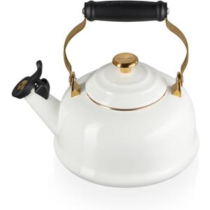 Le Creuset Enamel on Steel Whistling Kettle with Gold Finishes, 1.7 qt., White
