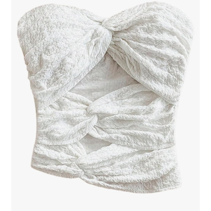 MakeMeChic Women's Twist Front Strapless Tube Backless Ruched Cut Out Going Out Tank Crop Top XS