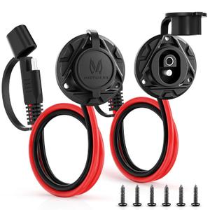 MICTUNING 1FT 14 AWG SAE Socket Sidewall Port to Male Plug 12V-24V Power Cord Quick Connector Extension Cable Harness, Waterproof Dust Cap, for Automotive RV Motorcycle Solar Panel, 1 Pack