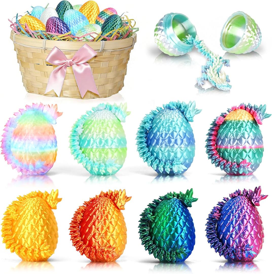 Impossmaker 8PCS 3D Printed Dragon Eggs, Prefilled Easter Dragon Egg for Basket Stuffers, Goodie Bag Fillers, Classroom Prize Supplies, Unique Easter Basket Essentials for Kids (Series B)