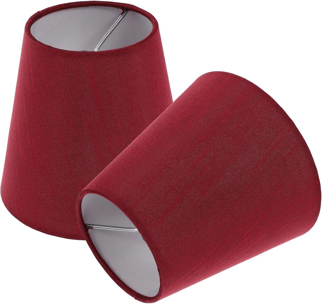 Kichvoe Small Clip on Lampshade, 2pcs Barrel Red Fabric Lamp Shades Clip On Bulb for Table Chandeliers Wall Floor Lamp Replacement