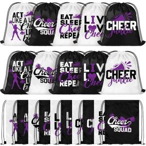 Pinkunn 20 Pcs Cheer Drawstring Backpack Cheerleading Drawstring Gym Bag Cheerleader Gifts Cheer Accessories for Cheerleaders (Purple)