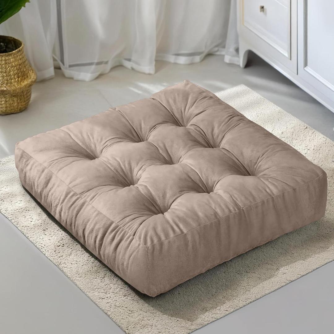 NEST & LOOM Floor Cushions - Floor Chair Pillow, Meditation Cushion, Square Large Floor Pillow, Solid Thick Tufted Floor Pillow - Beige - 21.65" x 21.65"