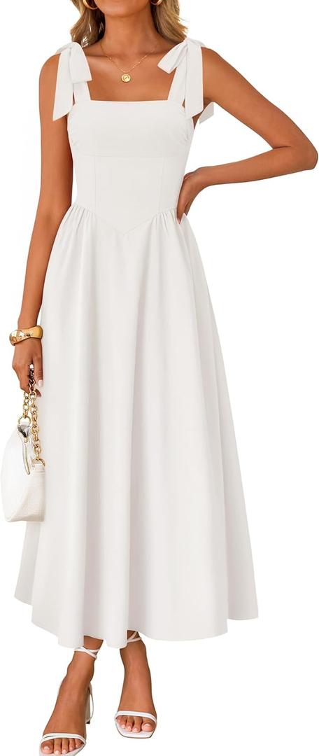 ZESICA Women's Summer Spaghetti Strap Maxi Dress 2026 Tie Shoulder Square Neck Flowy Wedding Guest Party Beach Long Dresses, XL
