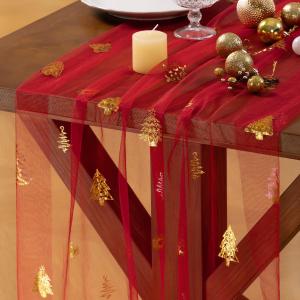 Socomi Christmas Tree Table Runner Gold Gauze Sheer Chiffon Cheesecloth Sequin 10FT Glitter Metallic Foil Dining Wedding Birthday Party Winter Holiday Centerpiece Table Decor Red (10ft x 1pc)