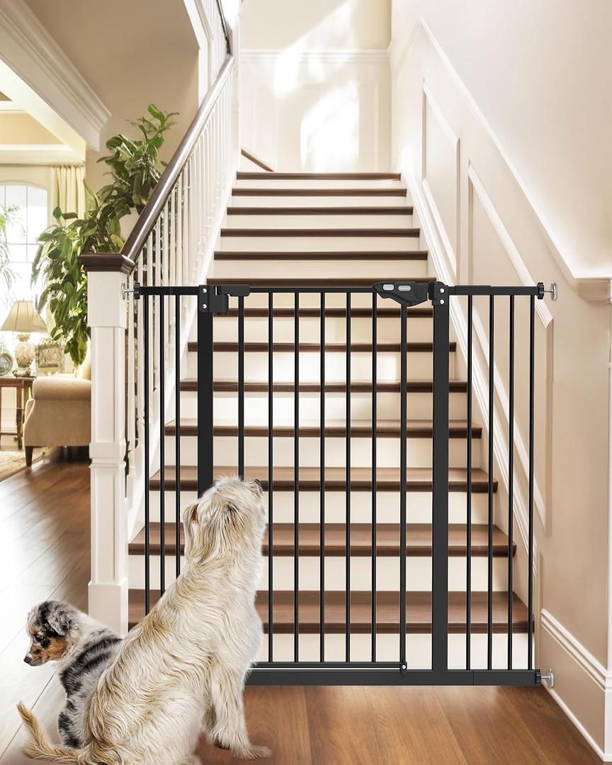 InnoTruth 36" Tall Baby Gate for Dogs, 29-39.6 Auto Close Safety Gate Crafted for Child Protection with 2.24" Slots, Dual-Lock Safety Design and Wall-Friendly, Black