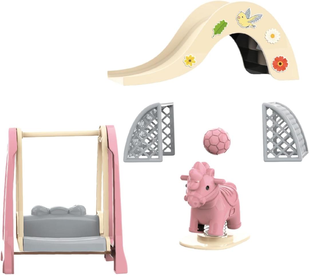 Family Dollhouse Accessories — Mini Playground Set with Swing & Slide, Rocking Horse, Soccer Goals, Screen-Free Add-On — Miniature Dollhouse Playset for Ages 3+