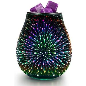 inrorans Glass Electric Wax Melt Warmer Oil Burner with Stable Heating PTC Reusable Silicone Tray 7 Colorful Changing Led Light Night Light Scent Warmer for Home Fragrance Warmers-Firework