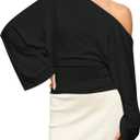 SOLY HUX Women's Off The Shoulder Tops Elegant Long Sleeve Evening Party T Shirts (Black, Large)