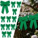 LaRibbons 12 Pack Green Velvet Christmas Bows, 13" x 9" Large Decorative Bows for Wreath, Tree, Garland & Holiday Decor, Indoor Outdoor Christmas Decorations