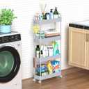 SOLEJAZZ Slim Rolling Storage Cart with Wheels 4 Tier Skinny Bathroom Storage Organizer Narrow Shelf Unit Thin Laundry Room Utility Cart for Bedside Kitchen Office Next to Fridge Small Places, Gray (Grey)
