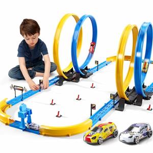 PEADUCK Slot Car Games Race Cars Toys for Boys Kids Age 5-7, Toy Cars Track Set with 4 Slot Cars, Loops and Circular Track, Slot Car Race Track Sets for 3 4 5 6 7 8+ Year Old Boy Girl Birthday Gifts