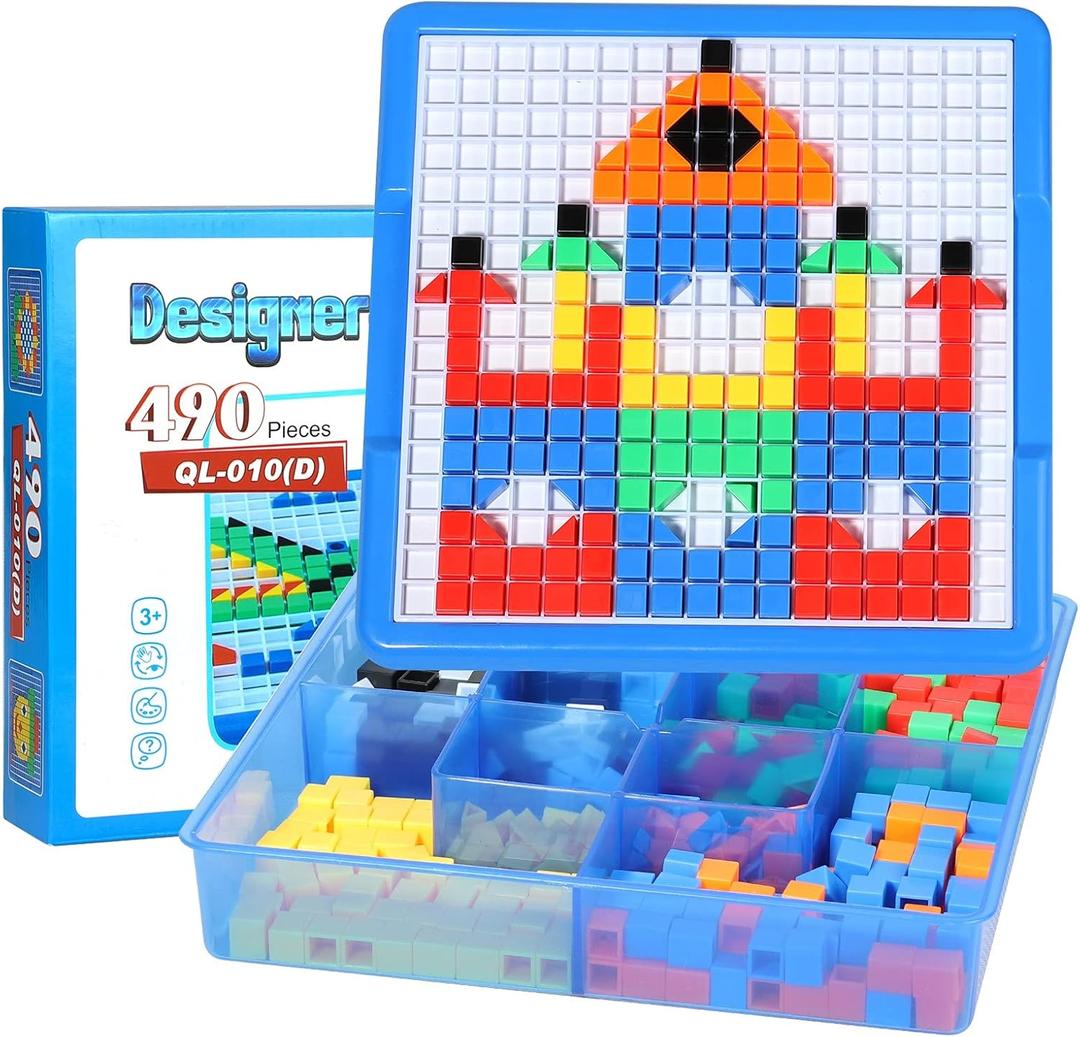 ZOZOPLAY Kids Toys Mosaic Puzzle,490Pcs Building Blocks,Educational Toys with 6 Assembly Drawing,STEM Toys for 4+ Year Old(Small Cube)