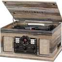 Victrola The Quincy 6-in-1 Bluetooth Record Player & Multimedia Center with Built-in Speakers  3-Speed Turntable, CD & Cassette Player, AM/FM Radio, Wireless Music Streaming (Farmhouse Shiplap Grey)