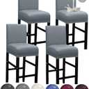HFCNMY Bar Stool Covers,4 Pack Stretch Waterproof PU Bar Stool Covers with Backs Bar Stool Chair Covers Barstool Covers Slipcovers with Back Pub Counter Stool Chair Covers with Elastic Bands Gray (Grey)