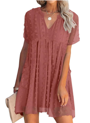 HBEYYTO Women's V Neck Short Sleeve Ruffle Loose Summer Flowy Mini Dress Size 2XL