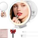 Travel Makeup Mirror with Lights, Lighted Magnifying Mirror 10X, 4-in-1 Portable for Handheld, Tabletop, Hanging and Wall Mount with Suction Cup and 3 Color Light, Ideal Gift for Women and Seniors