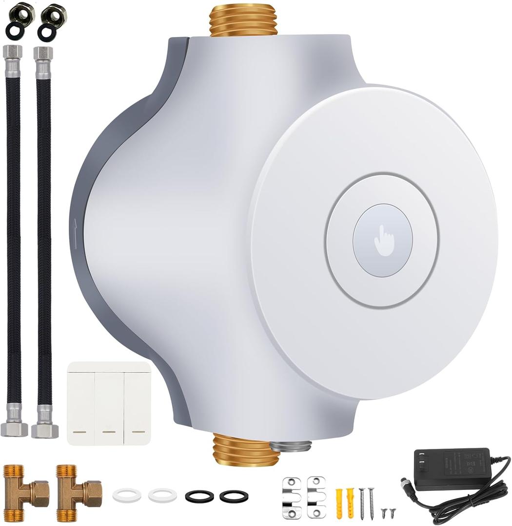 PROZRTED HBS2412 Smart Instant Hot Water Recirculating Pump System – 3Speed, Builtin Thermostat, 15inch Hose, Compatible with Tanked and Tankless Water Heaters, Extremely Quiet