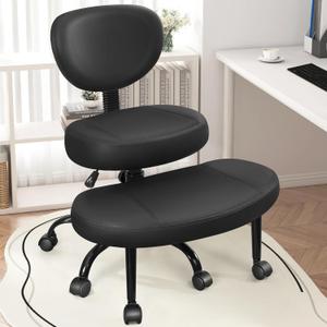 Primy Criss Cross Office Chair - ADHD Cross Legged Chair with Wheels - Adjustable Height Ergonomic Kneeling Desk Chairs for Meditation Yoga Home Office with Backrest, 360Rotating Footrest - Black
