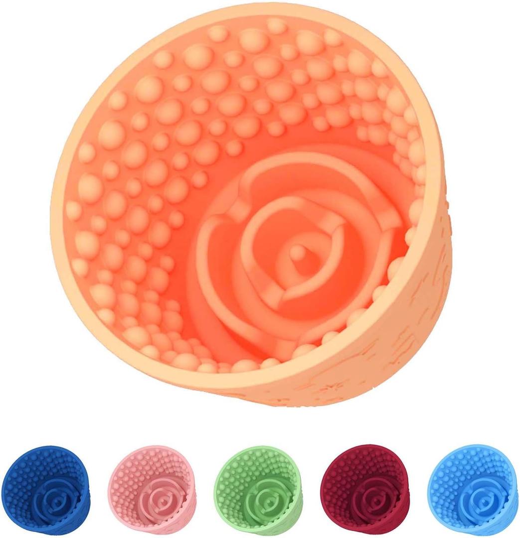 Dog Slow Feeder Lick Bowl, Non-Slip Dog Licking Treat Dispenser, Slow Feeder Bowls for Small Medium Large Breed Dogs, Anxiety Relief & Anti-Choking, BPA Free Silicone (Light Orange, 1.6 Cup)