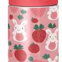 Burbuja Bunny Strawberry Kids Water Bottle, BPA Free Vacuum Insulated Stainless Steel Water Bottle with Straw Lid for Boys Girls, Leak-Proof, 12 oz (A35)