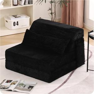 Tiita Convertible Folding Sofa Bed Single Size for Adults with Pillow, Plush Fabric Floor Mattress Couch Bed, Washable Cover & Side Pocket, Guest Room, Dorm, Apartment, Living Room, Black