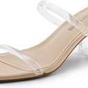 DREAM PAIRS Sandal Heels for Women Low Square Open Toe Block Chunky Heels Slip On Slides Mules for Party Homecoming Daily (8, Clear)