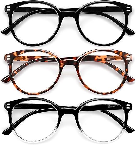 GIBLOGO +2.5 Reading Glasses for Women/Men Eye Glasses Blue Light Reading Glasses Cheaters Eyeglasses, Black + Leopard + Black/Clear