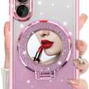 DAKORIE for Samsung Galaxy S25 FE Case Glitter with Mirror Shockproof Heavy Duty S25 FE Protective Cover for Galaxy S25 FE 5G 2025 - Pink