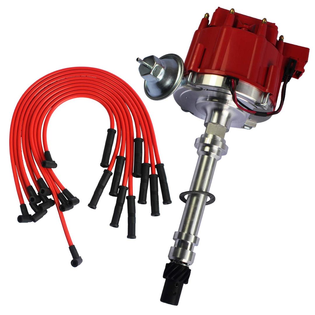 JDMSPEED New HEI Distributor with Spark Plug Wires Ignition Combo Kit Replacement for Chevy SBC 350 BBC 454, Silicone