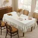 Romanstile Ruffle Rectangle Tablecloth - 60 x 84 Inch Farmhouse Vintage Washable Cotton Decorative Table Cloth with Flounces Trim for Dinner, Party, and Outdoor, White