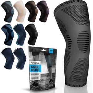 POWERLIX Knee Compression Sleeve - Best Knee Brace for Knee Pain for Men & Women Knee Support for Running, Basketball, Volleyball, Weightlifting, Gym, Workout, Sports - (Gray L)