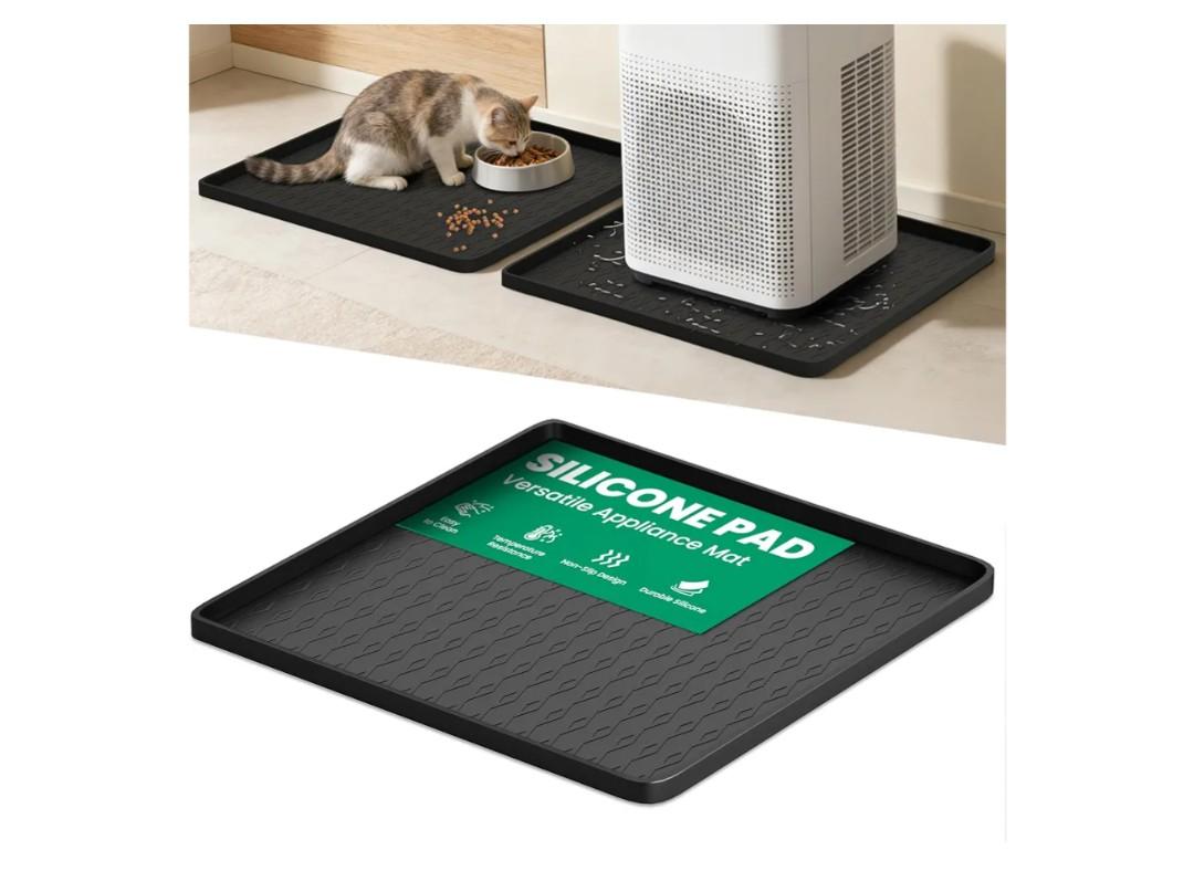 Portable Air Conditioner Silicone Mat: 24''x24''x0.7'' Waterproof Portable AC Drip Pan - Non-Slip Soft Drip Tray with Raised Edge - Ideal for Ice Maker Mini Fridges & Electrical Appliances - Black