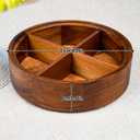 Wooden Snack Box with Glass Lid, 4-Compartment Serving Tray for Nuts, Candy, Dried Fruits, Multipurpose Storage Container for Home & Parties