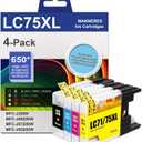 LC75 XL Ink Cartridges High Yield Compatible 4-Pack (LC75C LC75M LC75Y LC75BK XL) - Replacement for Brother LC75 LC71 LC79 Ink Cartridge Work with MFC-J6510DW MFC-J6710DW MFC-J6910DW MFC-J280W Printer
