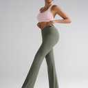 RUNNING GIRL Womens Ribbed V Crossover High Waist Yoga Pants Flare Leggings for Women with Side Pockets (Green, M)