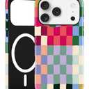 Jusy Compatible with MagSafe Checkerboard Case for iPhone 17 Pro, Cute Aesthetic Checkered Magnetic Phone Case, Soft TPU and Hard PC Protective Phone Cover for Women Girls（Shiny） - Colorful