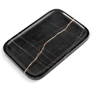 Koville Marble Tray, 12"x8" Natural Marble Vanity Tray for Countertop Bathroom Kitchen Dresser, Decorative Catchall Trays for Perfume Jewelry, Rectangular Stone Serving Tray(Black)
