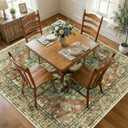RELEANY Area Rugs Square 8ft Washable Non-Slip, Floral Vintage Distress Print Pattern Medallion Carpet for Living Room Bedroom Dining Room, Brick Red Rust Neutral Brown Burnt Orange Green