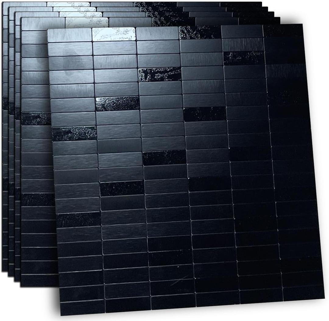 XUANINY Peel and Stick Tile Backsplash Self- Adhesive Wall Tiles Aluminum Mosaic Sticker for Kitchen (11.33"x11.92" Per Sheet, Pack of 5 pcs) (Black Brushed 5)